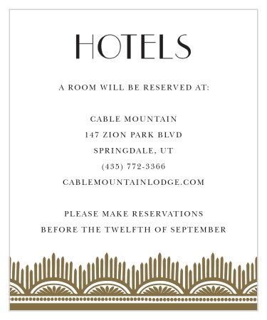 Dress hotel reservation details in the vintage class of the Roaring Twenties Accommodation Cards.