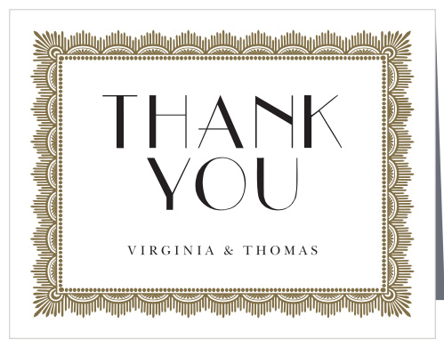 Dress your gratitude with the vintage class of the Roaring Twenties Thank You Cards. 