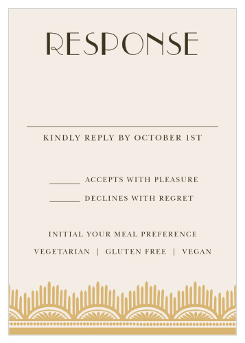 Dress your RSVPs with the vintage class of the Roaring Twenties Foil Response Cards from the Love Vs Design Collection at Basic Invite.