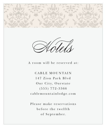 Inform out-of-town family and friends where you have booked a block of rooms with our Damask Border Accommodation Cards.