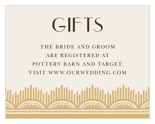 Dress the link to your wedding website and registries in vintage class with the Roaring Twenties Foil Registry Cards.