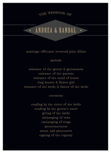 Organize your contemporary wedding ceremony with the elegance of the Diamond Field Wedding Programs.