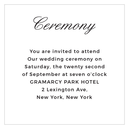 Our State of Mind Ceremony Cards offer the same elegance as your wedding day itself, but in a simple package.