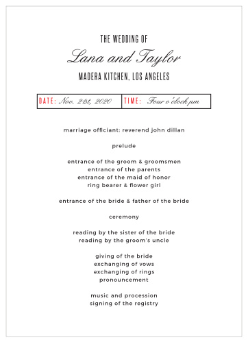 Help your guests follow along with every step on your wedding day using our State of Mind Wedding Programs.