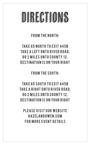 The Chalkboard Stamp Direction Cards match perfectly with the simple, chalkboard look of the Chalkboard Stamp Wedding Invitation Suite.