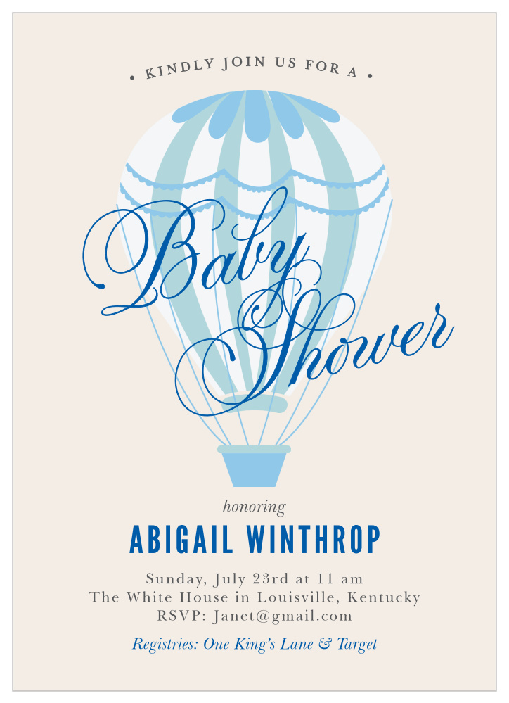 Hot Air Balloon Boy Baby Shower Invitations
