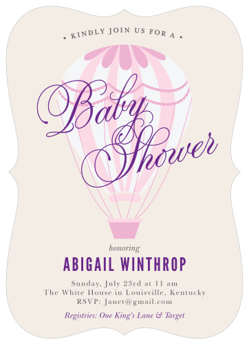 Invite friends and family for a grand adventure with the Hot Air Balloon Girl Baby Shower Invitations.