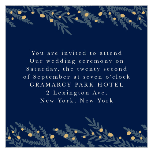 Long stems of leaves and whimsical dots frame your text on the Forest Glow Foil Ceremony Response Cards. 