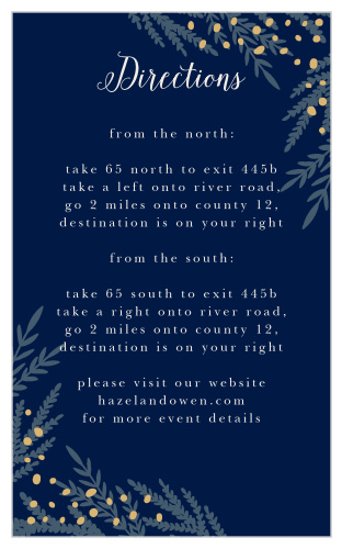 Direct guests to your romantically rustic wedding venue with the Forest Glow Foil Direction Cards. 