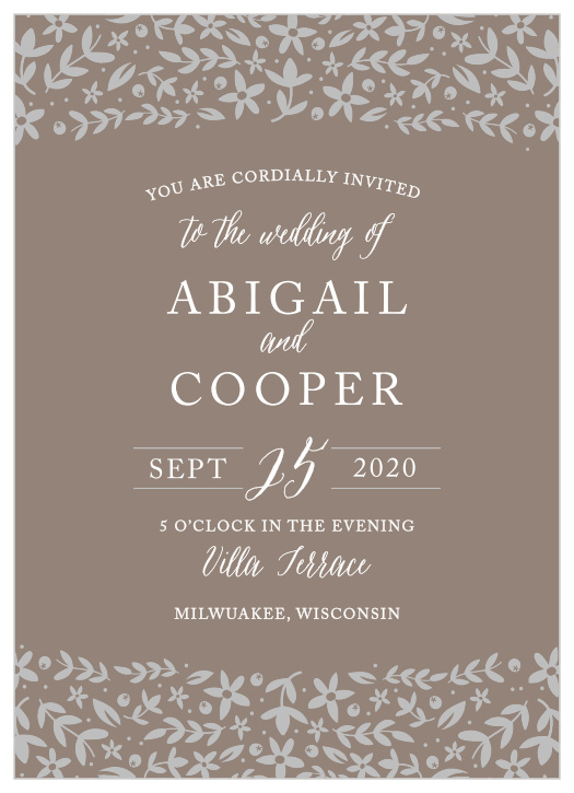 Playful florals coat the top and the bottom of the Silent Garden Foil Wedding Invitations.