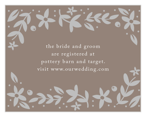 Playful florals surround your text on the Silent Garden Foil Registry Cards.