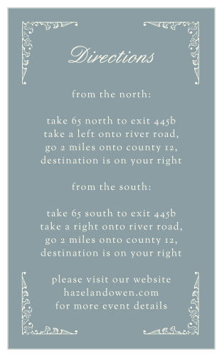 Send guests heading in the right direction to your luxurious wedding venue with the Scrolling Monogram Direction Cards.