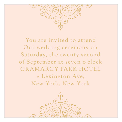 Opulent and vintage details decorate the top and the bottom of the Scrolling Monogram Foil Ceremony Cards.