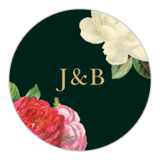 Vintage Florals Foil Stickers feature a simplistic design: your and your love's first initial joined by an ampersand, and two roses, one to represent each of you.