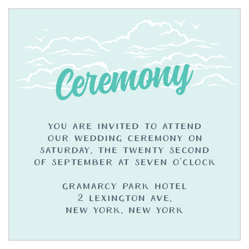 The Modern Beachside Ceremony Cards’ sophisticated design featuring palm fronds is entirely customizable.