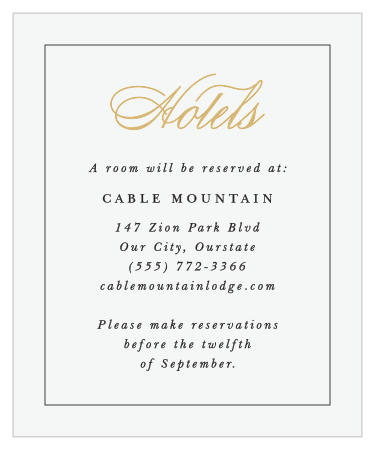 Recommend the best local hotel to your out-of-town family and friends with our Timeless Classic Accommodation Cards. 