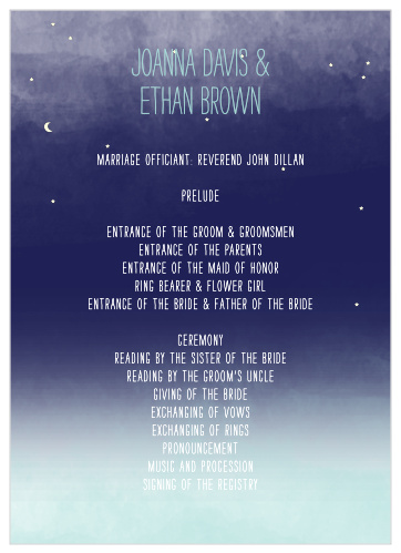 The Pretty Lights Wedding Programs' two-sided design efficiently organizes your ceremony schedule.