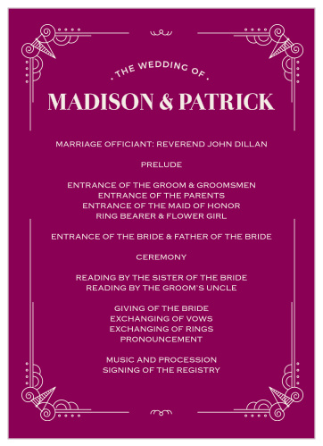 With a vintage look, our Vintage Novel Wedding Programs are the perfect look for a traditional day.
