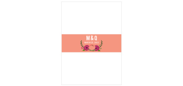 Our Bold Blooms Belly Bands feature the same beautiful design as the stickers in this suite: a light, Sienna-pink background, topped with your initials and the day of your wedding in a bright white, while below rests a trio of flowers in several shades of pink.
