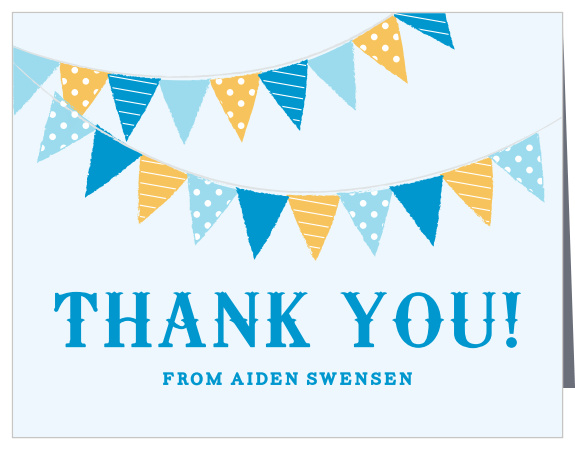 Thank your son’s first birthday guests with the Festival Bunting Thank You Cards. 