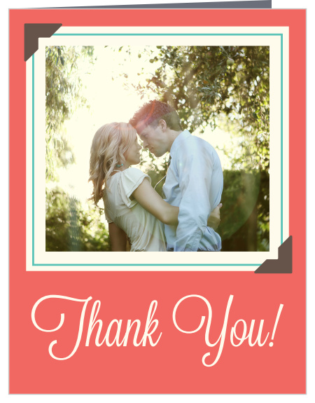 Scrapbook inspired accents, such as faux photo corners, give the Timeless Plaid Scrapbook the special touch that makes this flexible photo thank you card perfect for almost any couple.