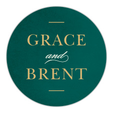 For our Deco Love Foil Stickers, we've written your names in an elegant gold foil typeface on a background of pine green.