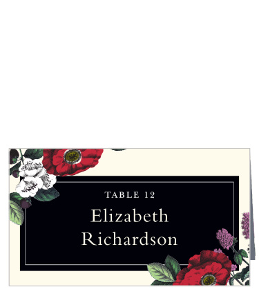 Gorgeous blooms grace the corners of the Vintage Botanical Place Cards.