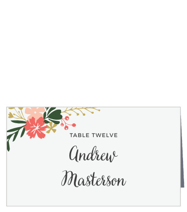 Bright Florals top the left corner of the Garden Party Place Cards. 