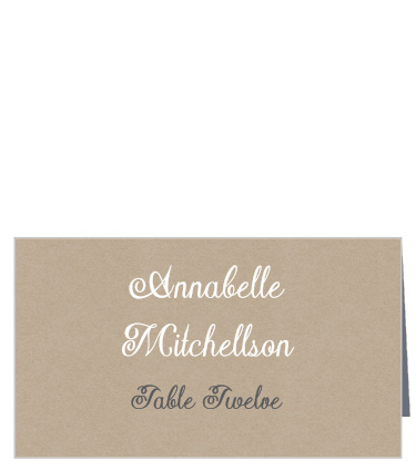 Elegant typefaces atop a kraft pattern background give the Elegant Kraft Place Cards classical scrapbook feel.