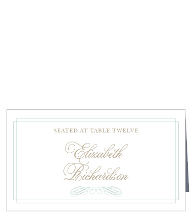 Ornate typefaces bordered by polished lines and a unique corner embellishment give the Emily Swash Place Cards a refined and elegant appeal.