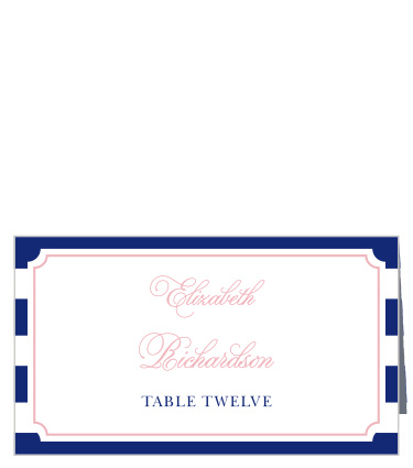 Thick stripes and a delicate frame adorn your guests’ name and table number.