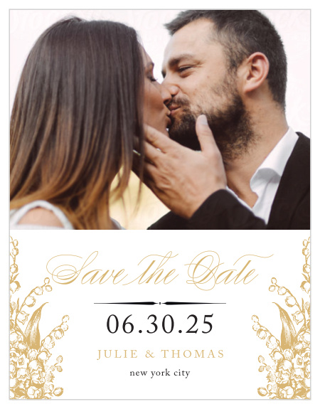 Announce your wedding with the vintage sophistication of the Antique Chic Foil Save-the-Date Magnets from the Love Vs Design Collection at Basic Invite.