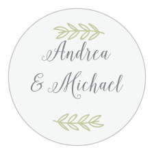 Elegant greenery accents your names on the Romantic Evergreen Stickers.