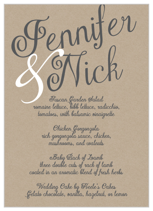 Complement your wedding Menus with the romantic style of the Elegant Kraft Wedding Menus. 