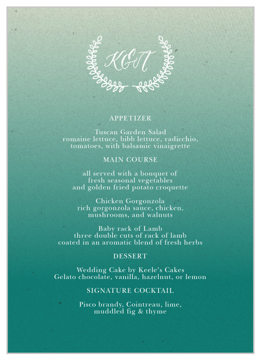 A chic gradient makes the Rustic Ombre Wedding Menus a stylish way to provide guests with their dinner options.