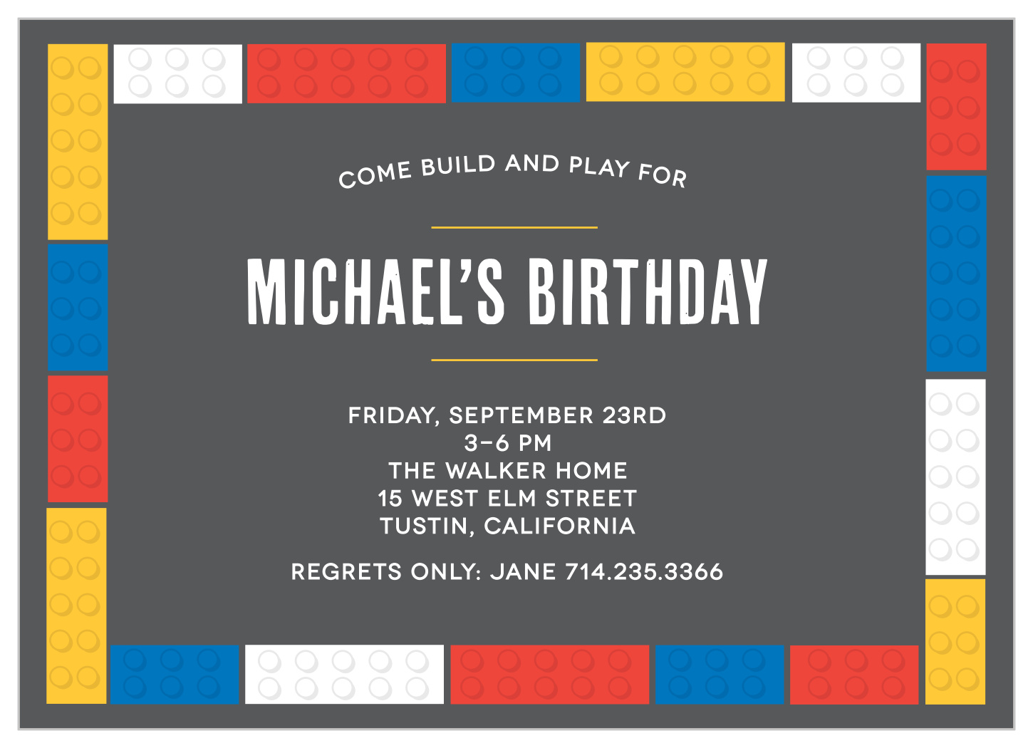 Building Bricks Children's Birthday Invitations