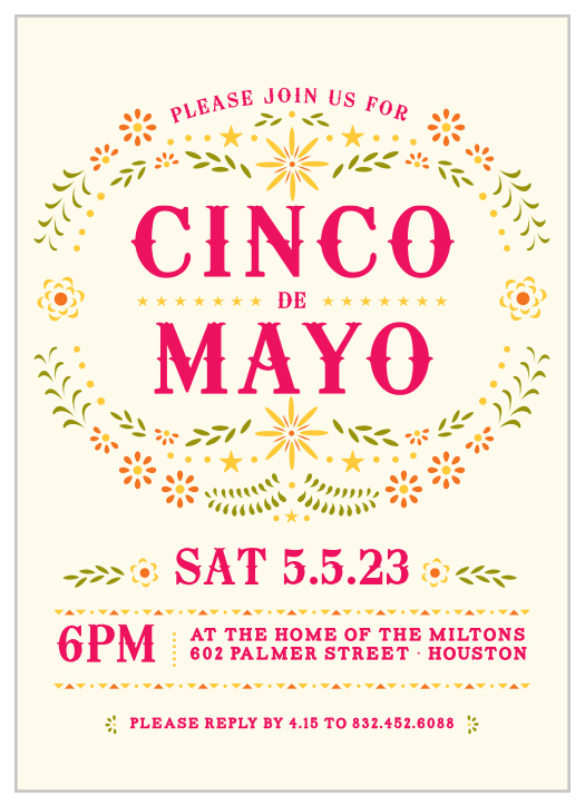 Invite friends and family to celebrate Mexican-American culture with the Cinco Celebration Cinco de Mayo Party Invitation. 