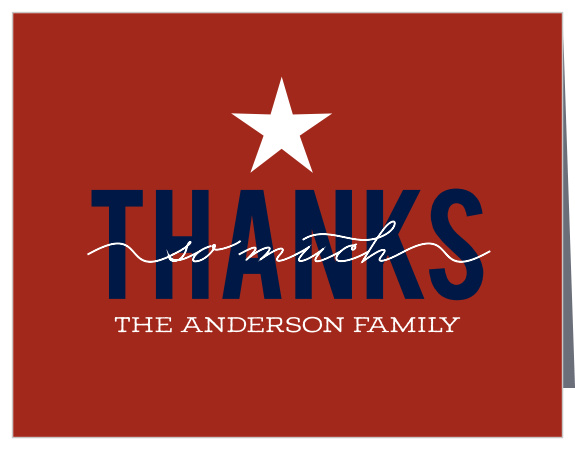 A single star decorates the Patriotic Party Thank You Cards.