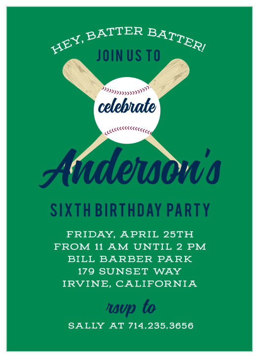 Batter Up! The Batter Up Children's Birthday Party Invitation is a great way to invite your guests to your Baseball themed party.