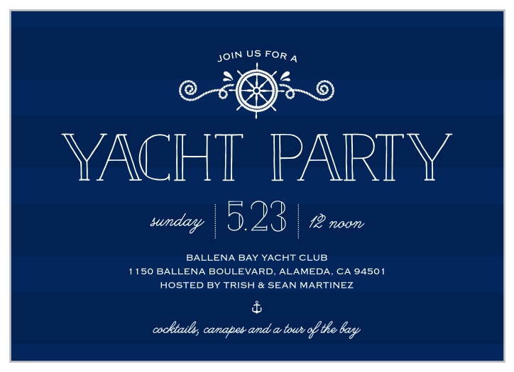 The Stunning Yacht Party Invitations’ nautical design is perfect for your next bash at the bay. 