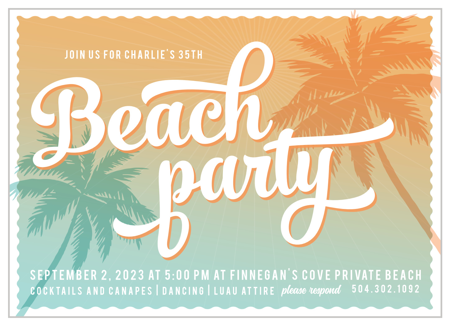 Sunset Beach Milestone Birthday Invitations