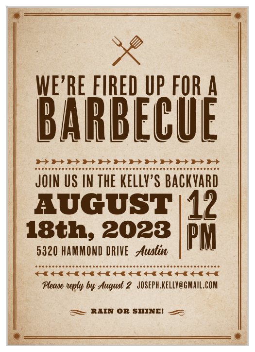 Throw a backyard barbecue to remember with the BBQ Bash Party Invitation.