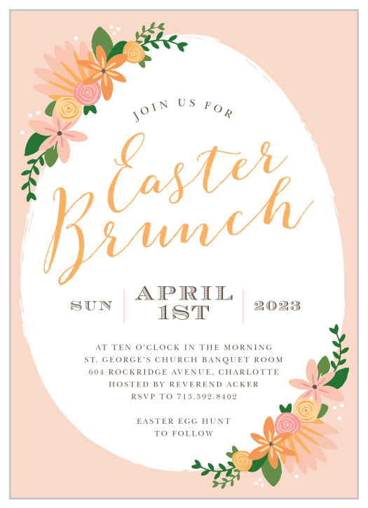 Festive flowers accent an egg-shaped frame on the Easter Florals Holiday Party Invitation.