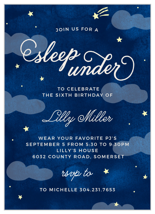 Invite friends for a night under the stars with the Sleep Under Children's Birthday Party Invitations.