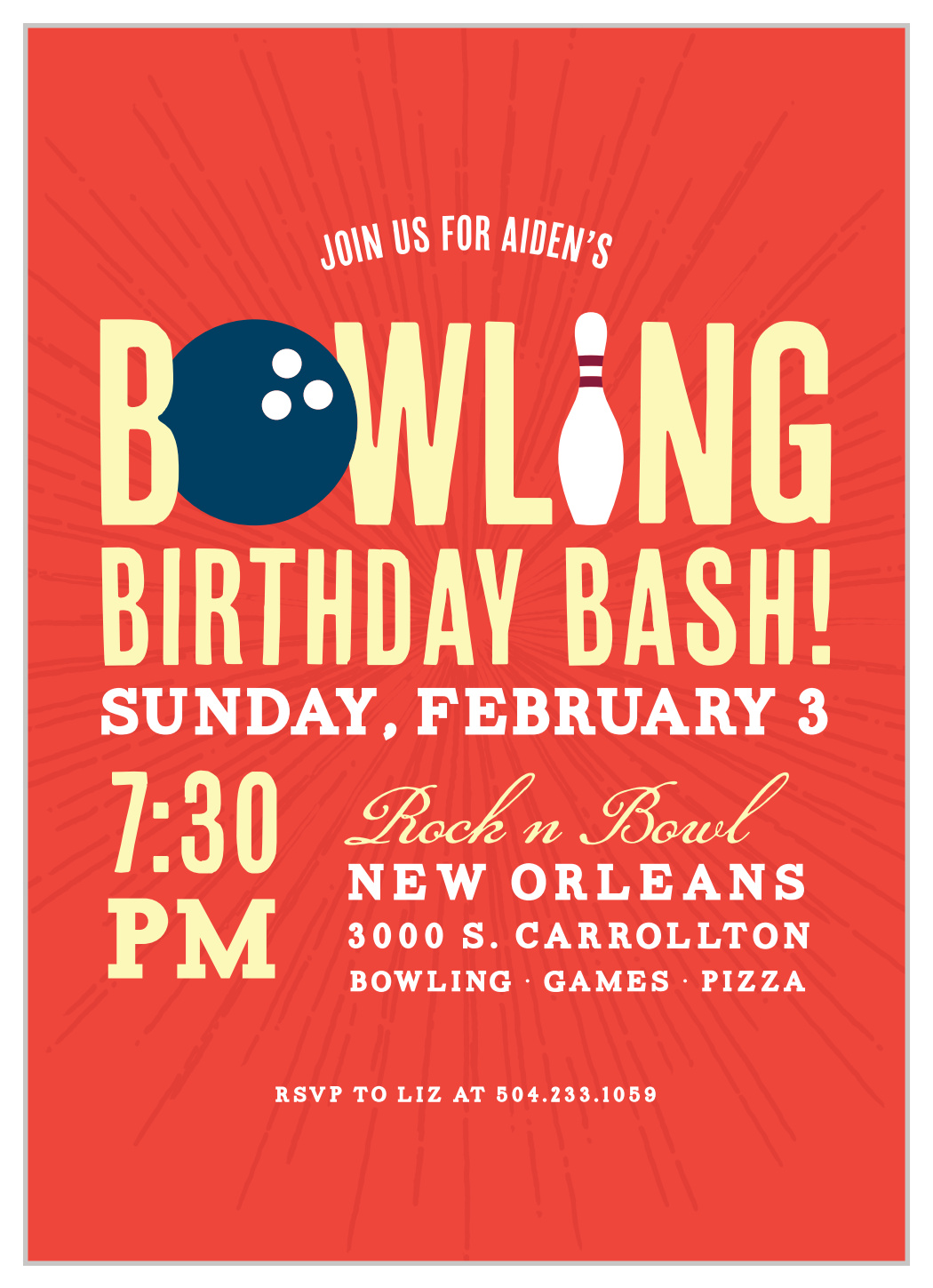 Bowling Bash Children's Birthday Invitations