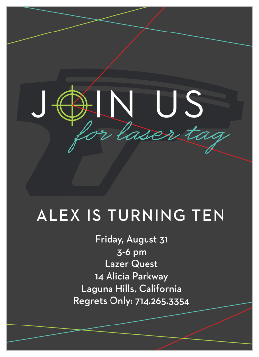 Prepare your friends for an epic laser tag battle with the Laser Tag Children's Birthday Party Card.