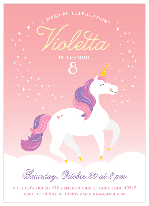 Design invites fit for a princess with the Magical Unicorn Children's Birthday Party Invitations.