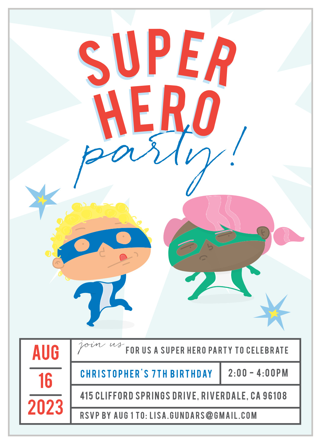 Super Hero Children's Birthday Invitations