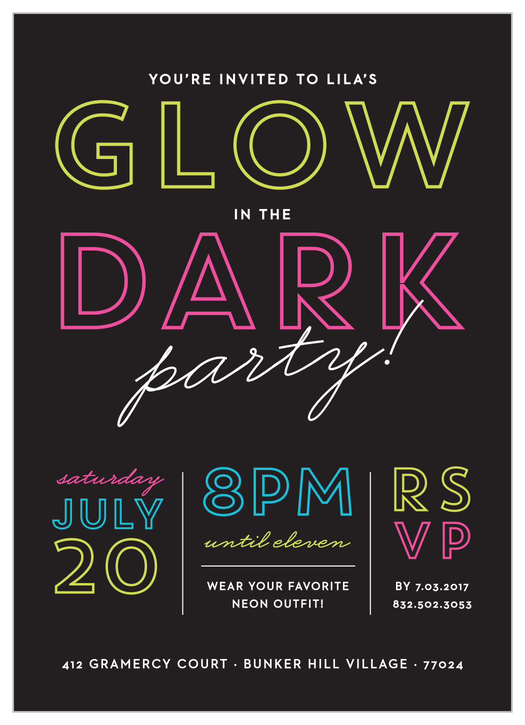 Glow in the Dark Children's Birthday Invitations
