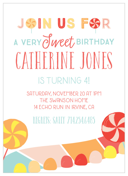 Tempt your guests with sweet treats with the Candy Land Children's Birthday Party Invitations.